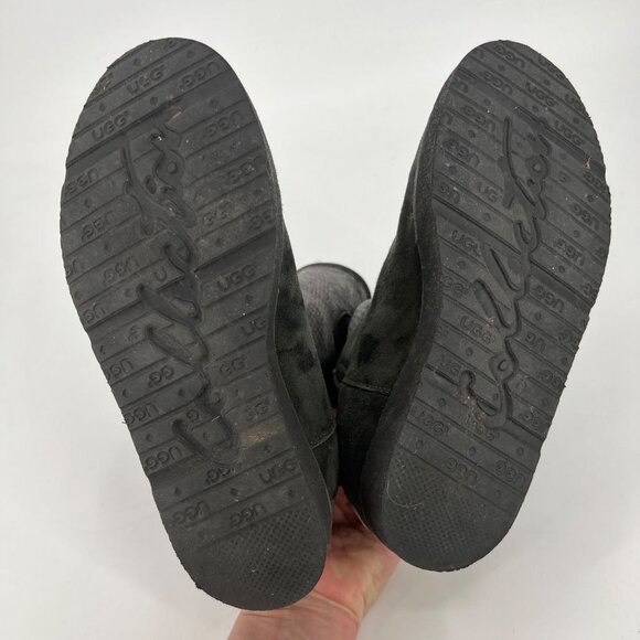 UGG Byanca Gray Suede Leather Sherpa‎ Plaid Foldover Button Boots Size 6 - Picture 7 of 10